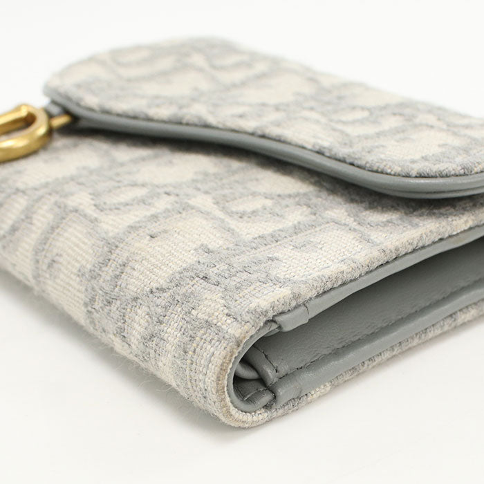 Dior Saddle Lotus Wallet, Dior Oblique Jacquard Tri-fold Compact Wallet - Gray