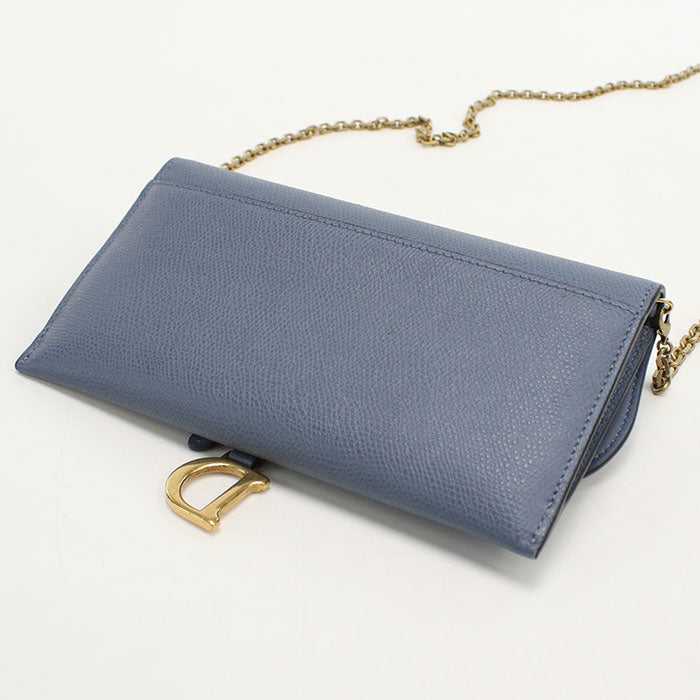 Dior Saddle Calfskin Chain Wallet Shoulder Bag - Blue