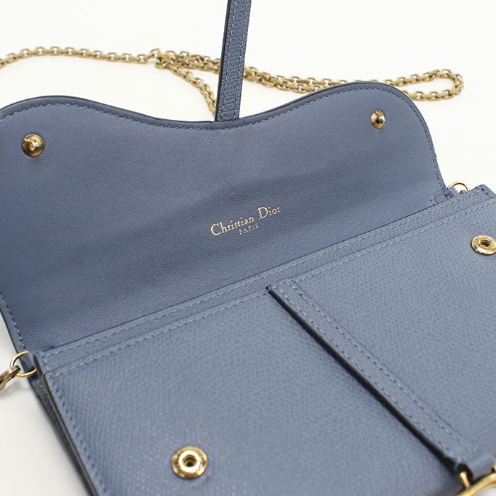 Dior Saddle Calfskin Chain Wallet Shoulder Bag - Blue