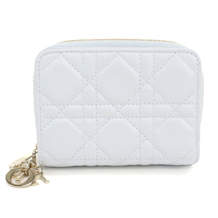 Dior Lady Dior Scarlet Lambskin Bi-fold Compact Wallet - Blue