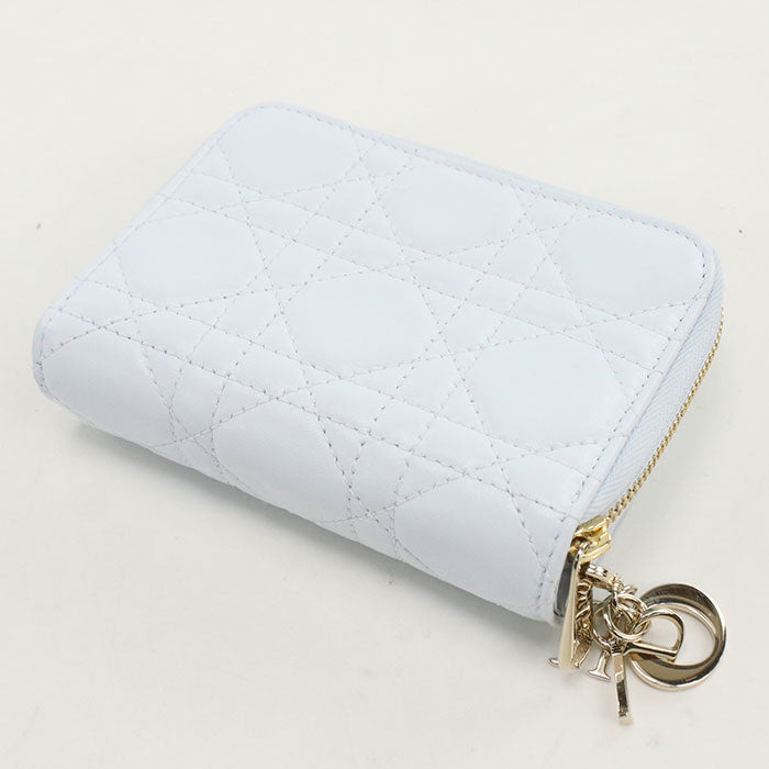 Dior Lady Dior Scarlet Lambskin Bi-fold Compact Wallet - Blue