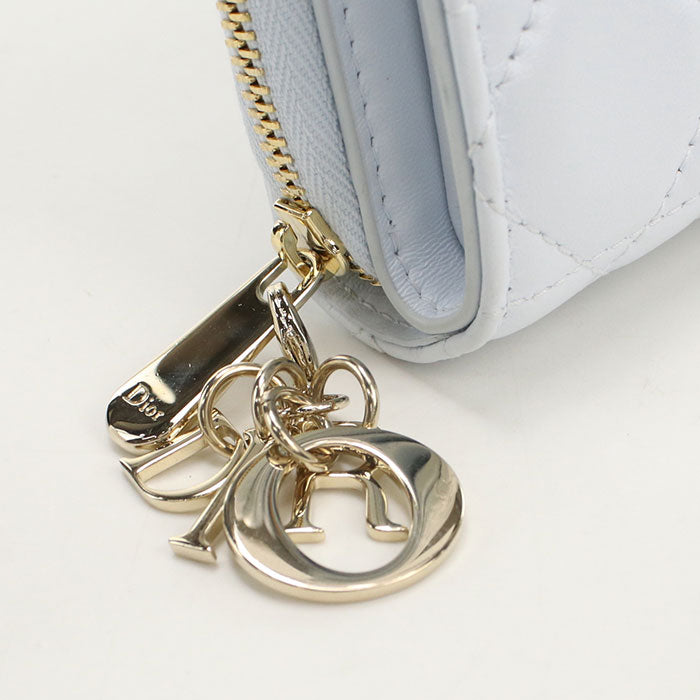 Dior Lady Dior Scarlet Lambskin Bi-fold Compact Wallet - Blue