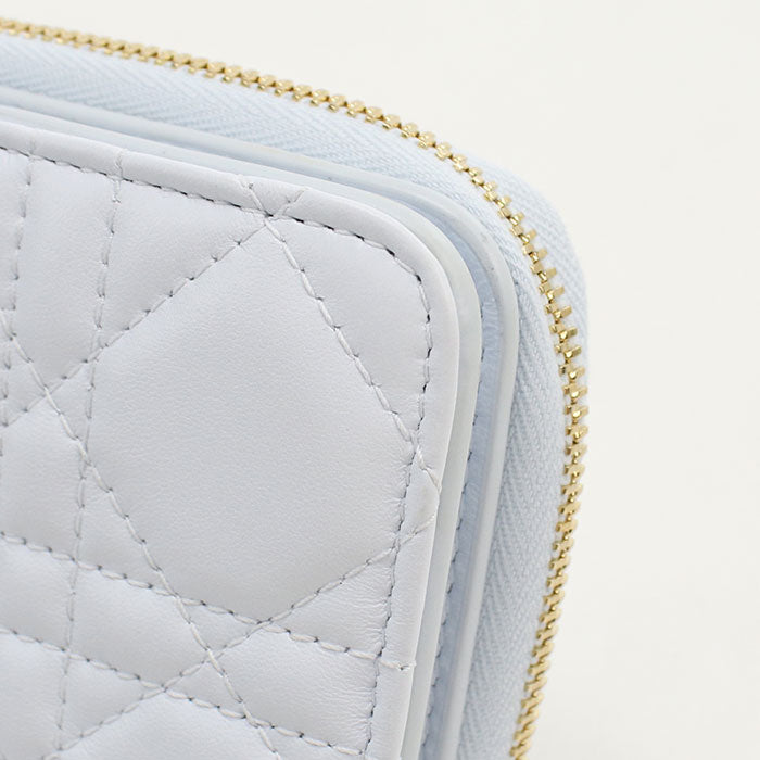 Dior Lady Dior Scarlet Lambskin Bi-fold Compact Wallet - Blue