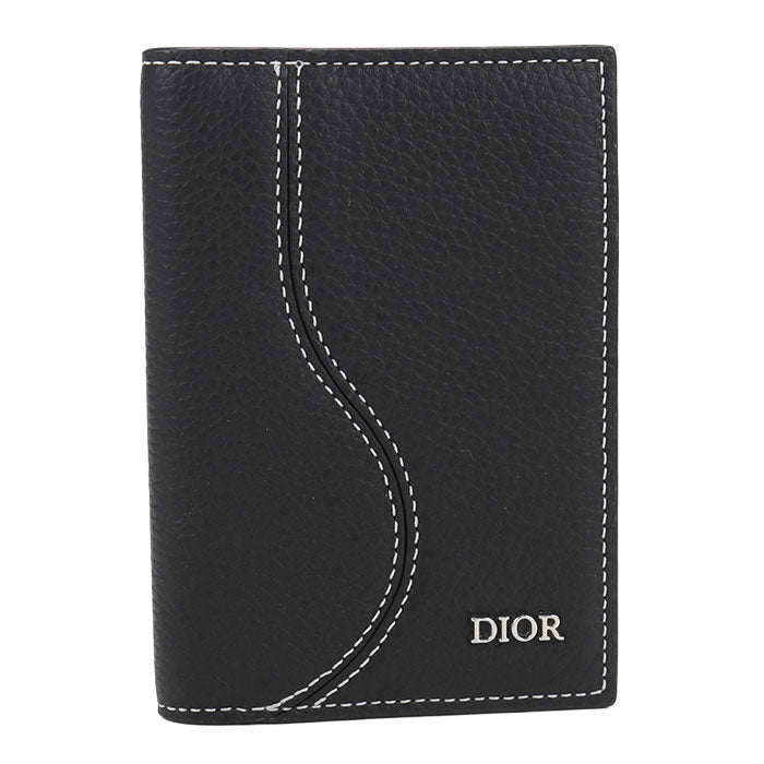 Dior Saddle Calfskin Bifold Card Holder Case - Black