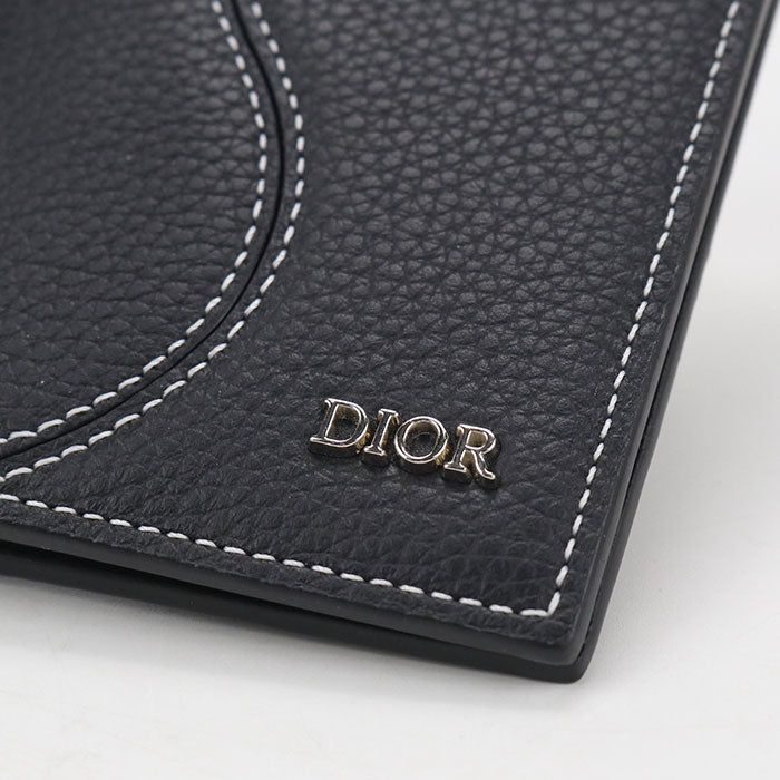 Dior Saddle Calfskin Bifold Card Holder Case - Black