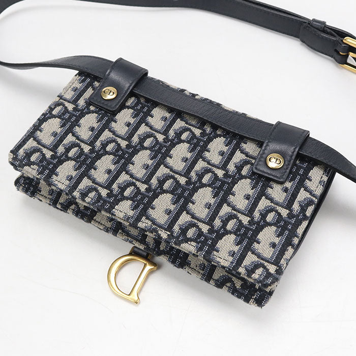 Dior Oblique Saddle Belt Pouch Canvas Body Bag - Navy