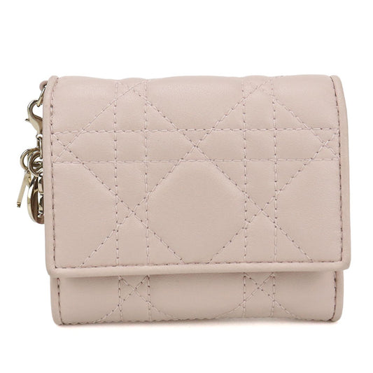 Dior Lady Dior Lotus Wallet Lambskin Tri-fold Compact Wallet - Pink