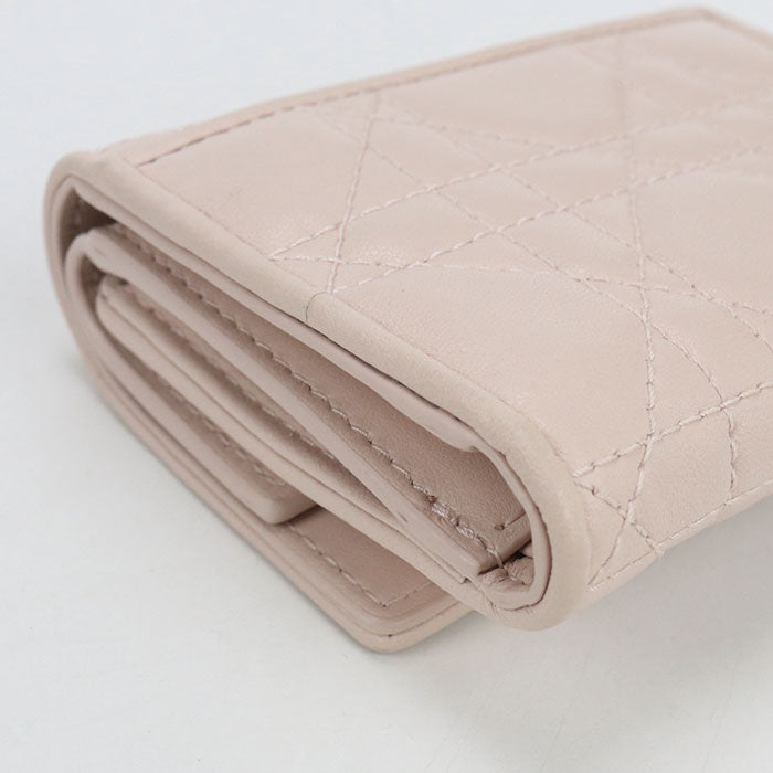 Dior Lady Dior Lotus Wallet Lambskin Tri-fold Compact Wallet - Pink