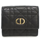 Dior Caro Hibiscus Calfskin Tri-fold Compact Wallet - Black