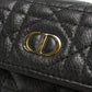 Dior Caro Hibiscus Calfskin Tri-fold Compact Wallet - Black