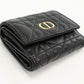 Dior Caro Hibiscus Calfskin Tri-fold Compact Wallet - Black