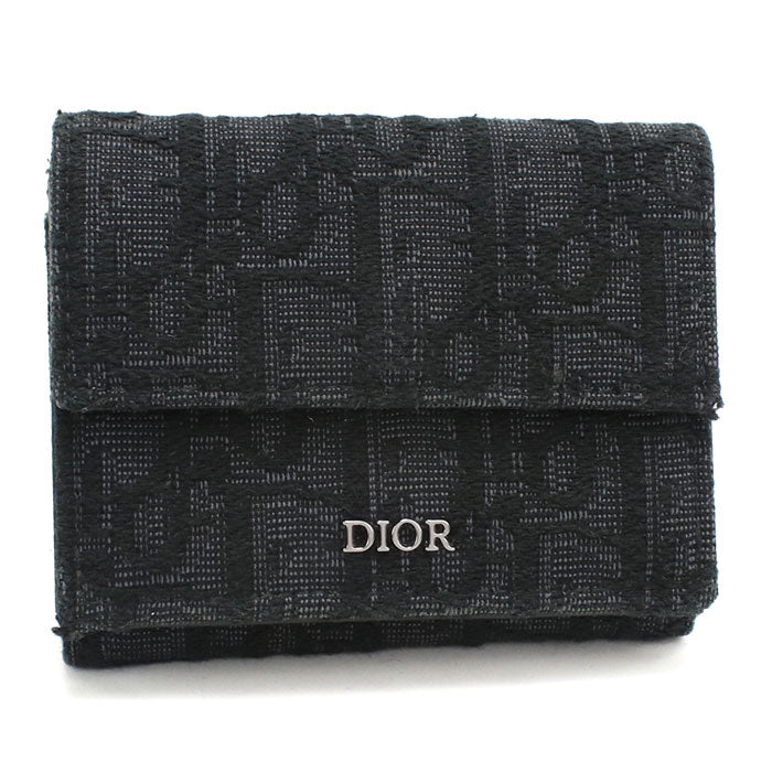 Dior ディオール オブリーク ジャカード 三つ折り財布 コンパクトウォレット - ブラック