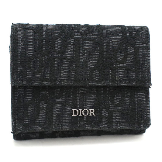 Dior ディオール オブリーク ジャカード 三つ折り財布 コンパクトウォレット - ブラック