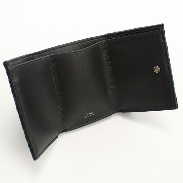 Dior ディオール オブリーク ジャカード 三つ折り財布 コンパクトウォレット - ブラック