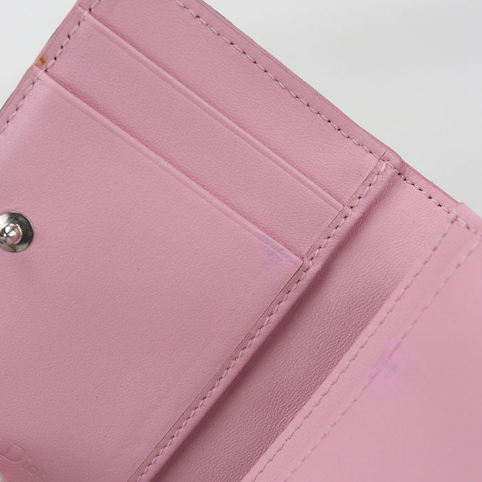 Dior レディディオール ブルーム カードホルダー ラムスキン 二つ折り財布 コンパクトウォレット - ブラック × ピンク