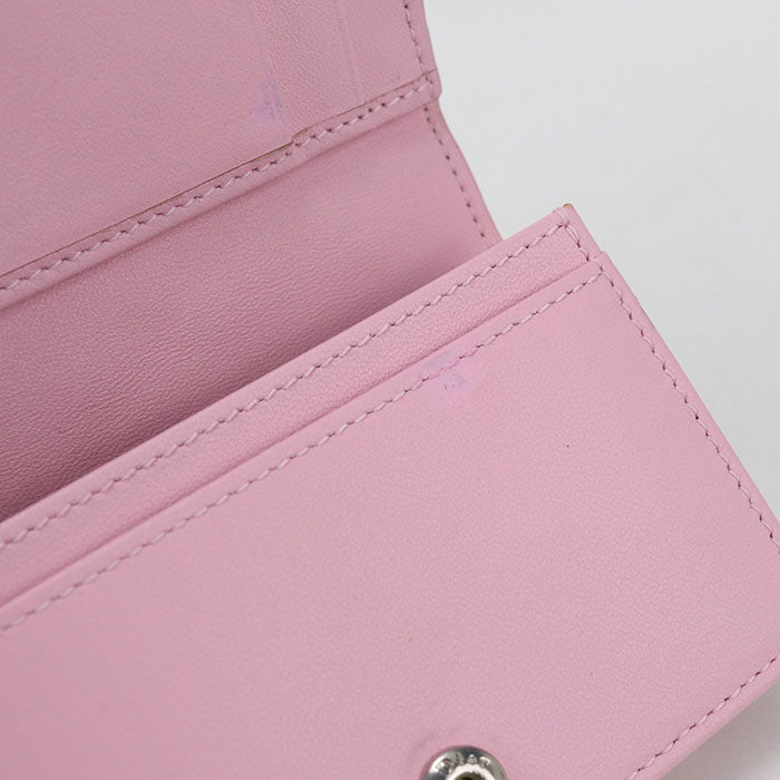 Dior レディディオール ブルーム カードホルダー ラムスキン 二つ折り財布 コンパクトウォレット - ブラック × ピンク