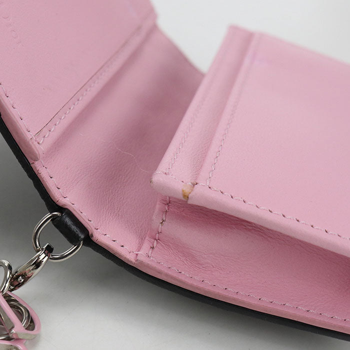 Dior レディディオール ブルーム カードホルダー ラムスキン 二つ折り財布 コンパクトウォレット - ブラック × ピンク
