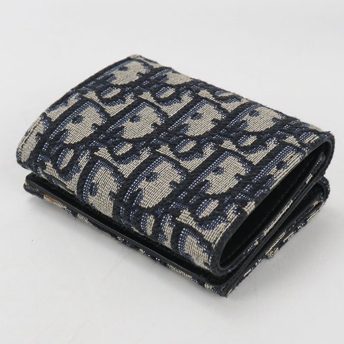 Dior ディオール オブリーク ジャカード 三つ折り財布 コンパクトウォレット - ネイビー