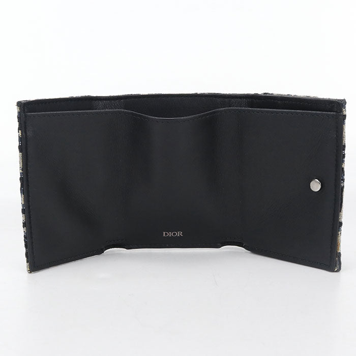 Dior ディオール オブリーク ジャカード 三つ折り財布 コンパクトウォレット - ネイビー