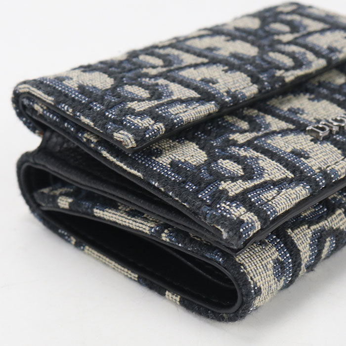 Dior ディオール オブリーク ジャカード 三つ折り財布 コンパクトウォレット - ネイビー