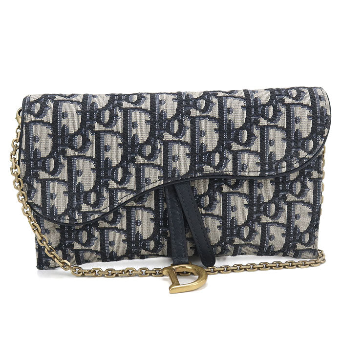 Dior サドル チェーンポーチ スモール ディオールオブリーク チェーンウォレット - ネイビー