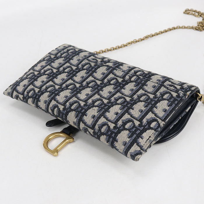 Dior サドル チェーンポーチ スモール ディオールオブリーク チェーンウォレット - ネイビー