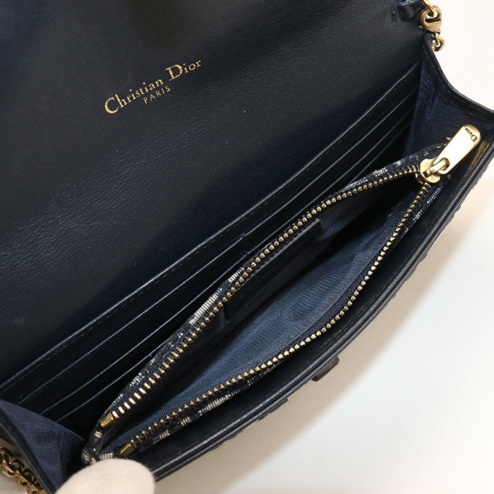 Dior サドル チェーンポーチ スモール ディオールオブリーク チェーンウォレット - ネイビー