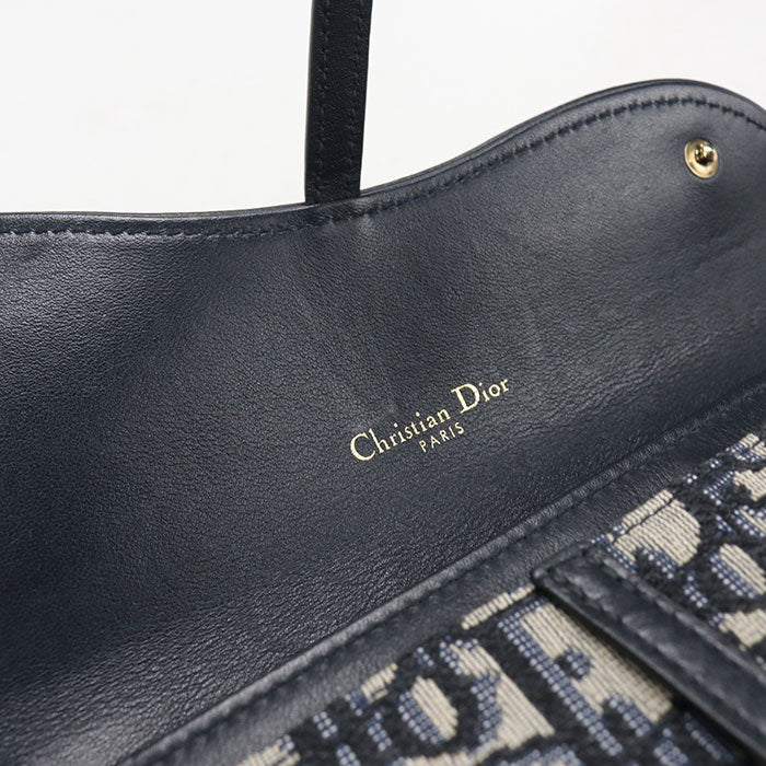 Dior サドル チェーンポーチ スモール ディオールオブリーク チェーンウォレット - ネイビー