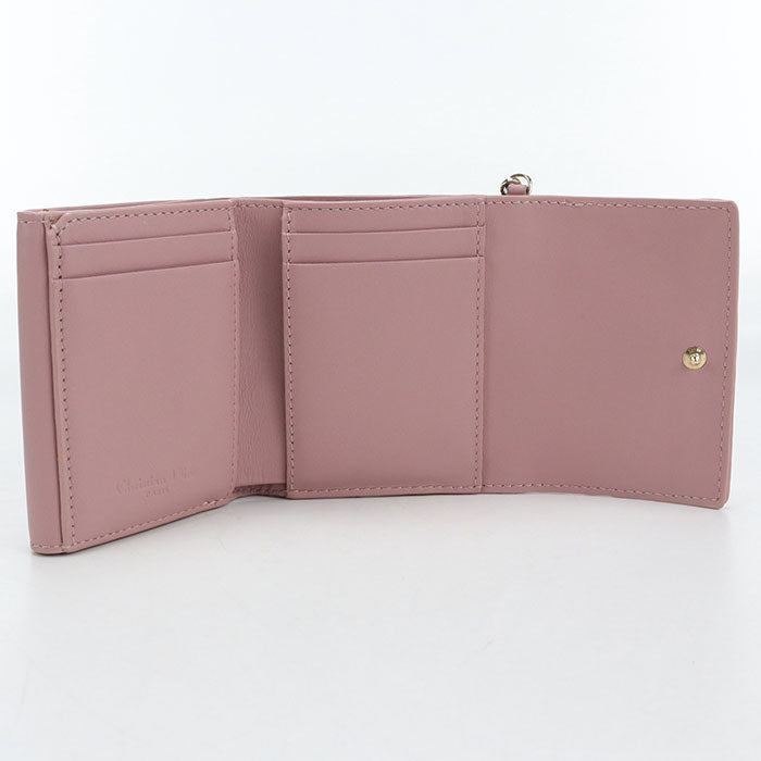Dior Lady Dior Lotus Wallet Lambskin Tri-fold Compact Wallet - Pink