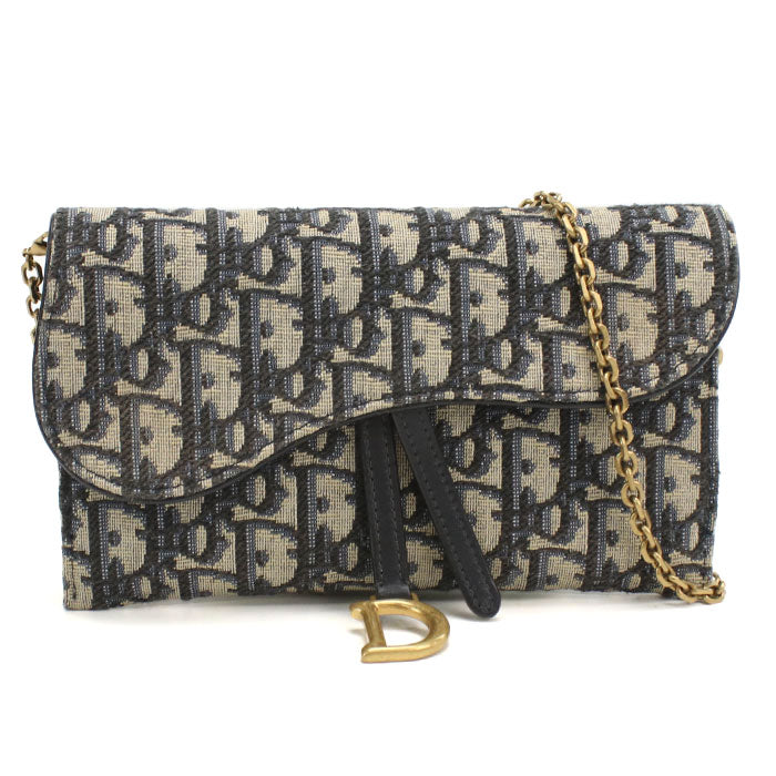 Dior ディオール オブリーク ジャカード チェーンポーチ チェーンウォレット - ネイビー