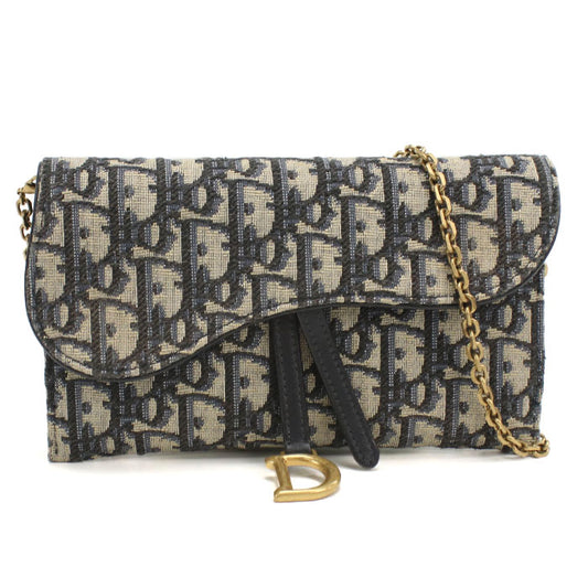 Dior ディオール オブリーク ジャカード チェーンポーチ チェーンウォレット - ネイビー