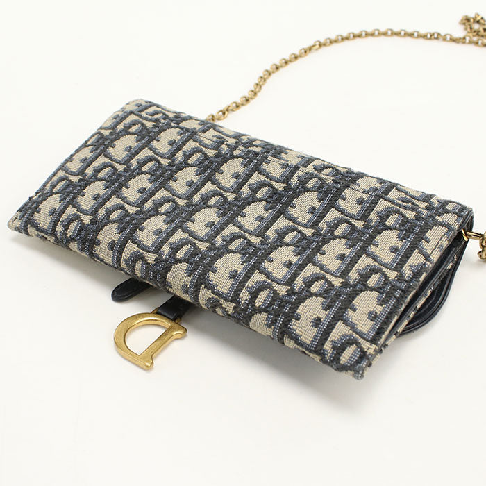 Dior ディオール オブリーク ジャカード チェーンポーチ チェーンウォレット - ネイビー