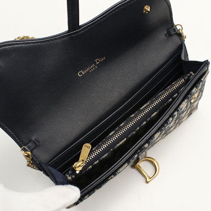 Dior ディオール オブリーク ジャカード チェーンポーチ チェーンウォレット - ネイビー