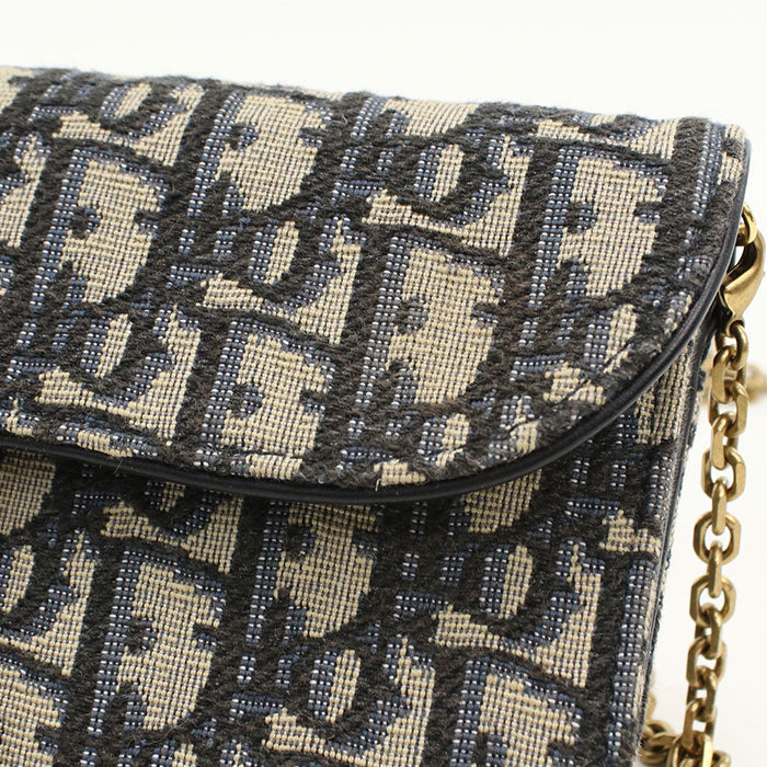 Dior ディオール オブリーク ジャカード チェーンポーチ チェーンウォレット - ネイビー