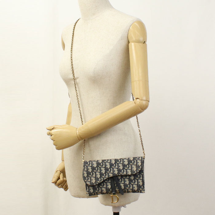 Dior ディオール オブリーク ジャカード チェーンポーチ チェーンウォレット - ネイビー