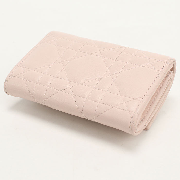 Dior ディオール ジョリー グリシン カナージュ ラムスキン 二つ折り財布 コンパクトウォレット - ピンク