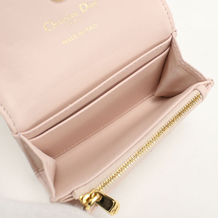 Dior ディオール ジョリー グリシン カナージュ ラムスキン 二つ折り財布 コンパクトウォレット - ピンク