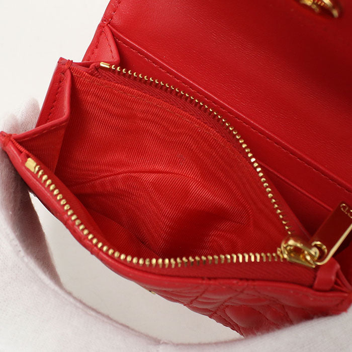 Dior ディオール カロ グリシン ハート カナージュ ラムスキン 二つ折り財布 コンパクトウォレット - レッド