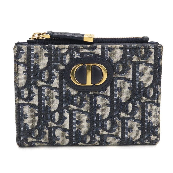 Dior 30 モンテーニュ ダリア ディオールオブリーク ジャガード 二つ折り財布 コンパクトウォレット - ネイビー