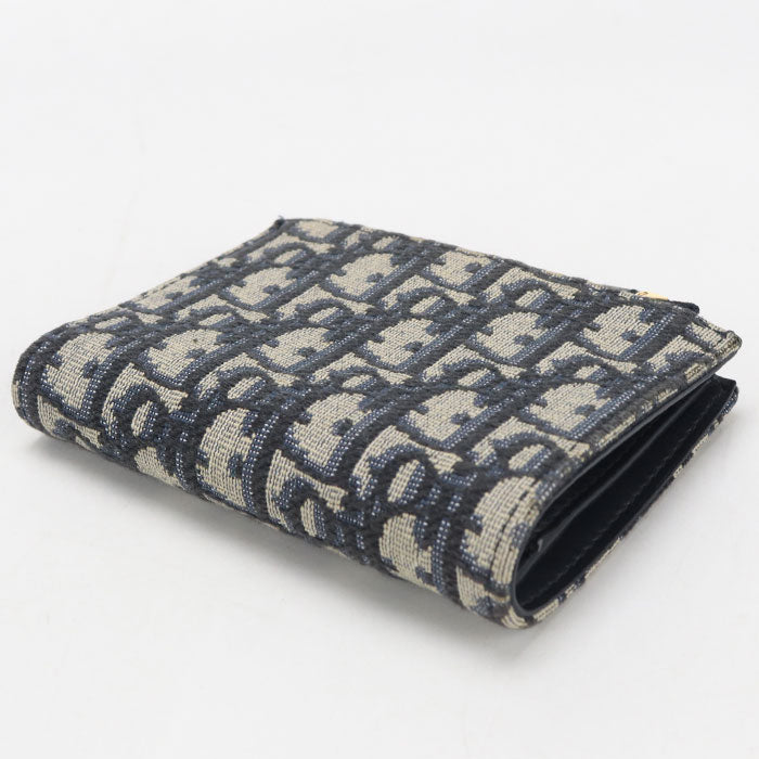 Dior 30 モンテーニュ ダリア ディオールオブリーク ジャガード 二つ折り財布 コンパクトウォレット - ネイビー