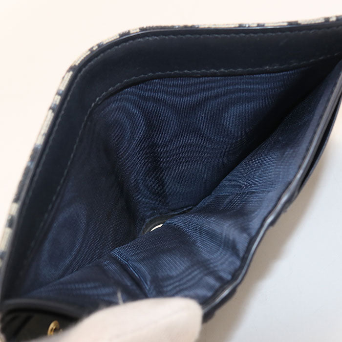 Dior 30 モンテーニュ ダリア ディオールオブリーク ジャガード 二つ折り財布 コンパクトウォレット - ネイビー