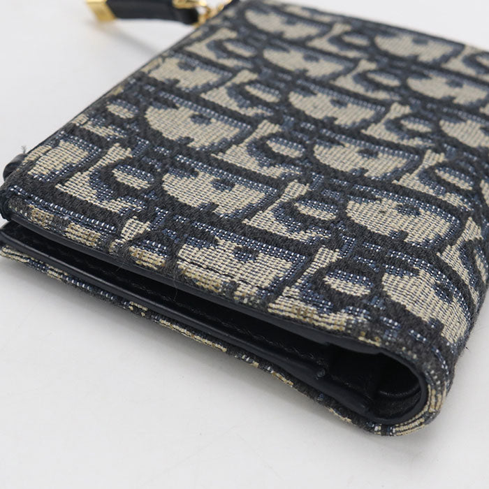 Dior 30 モンテーニュ ダリア ディオールオブリーク ジャガード 二つ折り財布 コンパクトウォレット - ネイビー