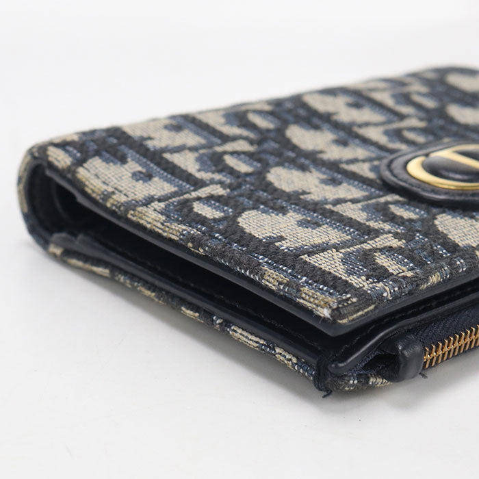 Dior 30 モンテーニュ ダリア ディオールオブリーク ジャガード 二つ折り財布 コンパクトウォレット - ネイビー