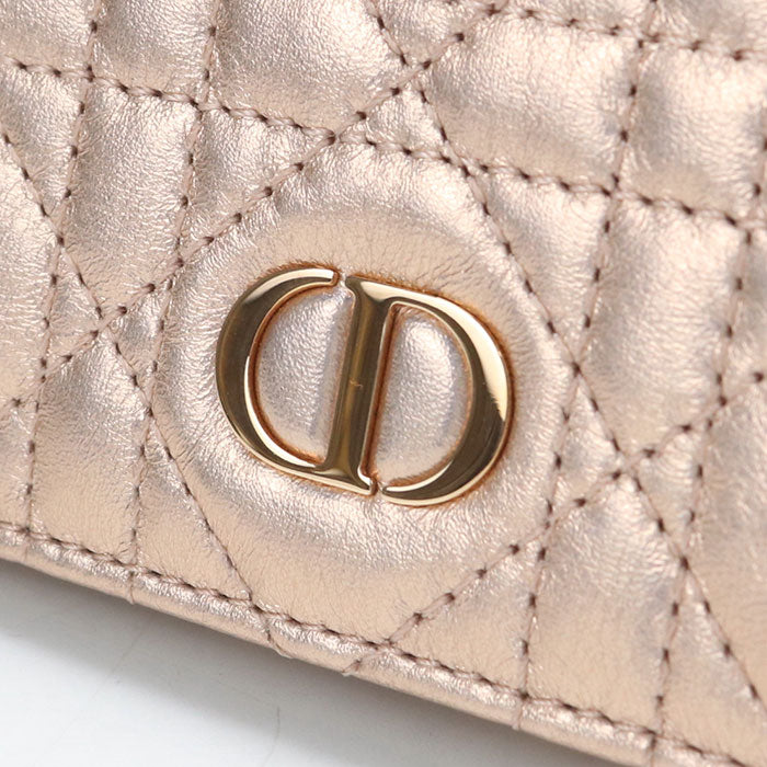Dior ディオール カロ グリシン ラムスキン 二つ折り財布 コンパクトウォレット - ピンク