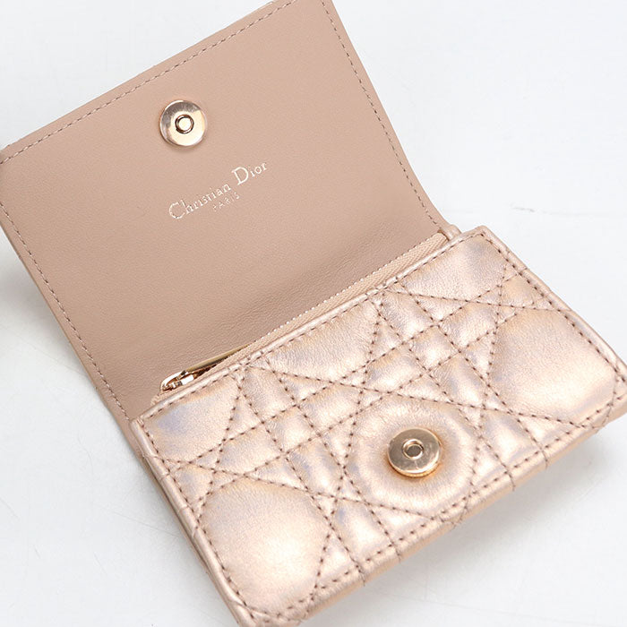 Dior ディオール カロ グリシン ラムスキン 二つ折り財布 コンパクトウォレット - ピンク