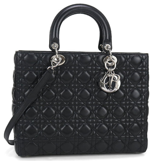 Dior レディディオール ラージ ラムスキン ハンドバッグ ショルダーバッグ - ブラック