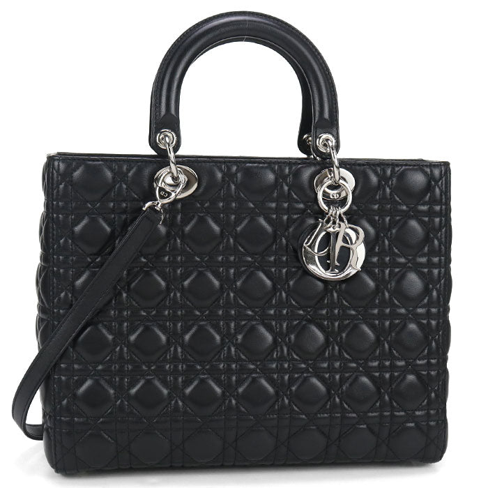 Dior レディディオール ラージ ラムスキン ハンドバッグ ショルダーバッグ - ブラック