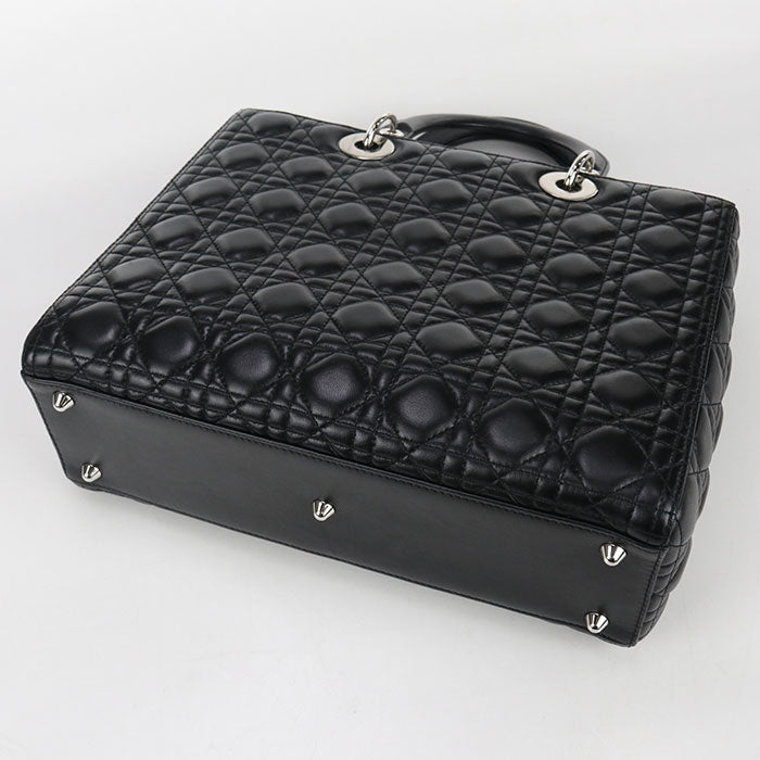 Dior レディディオール ラージ ラムスキン ハンドバッグ ショルダーバッグ - ブラック