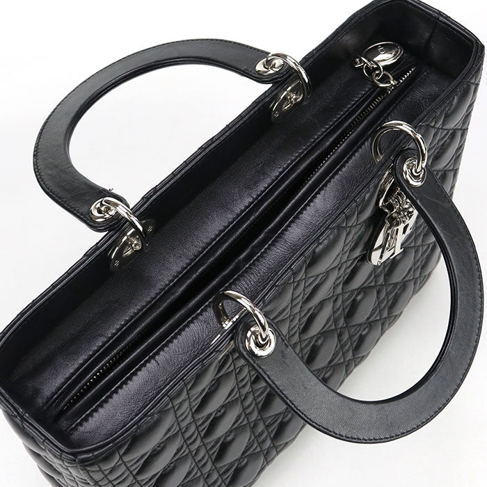 Dior レディディオール ラージ ラムスキン ハンドバッグ ショルダーバッグ - ブラック