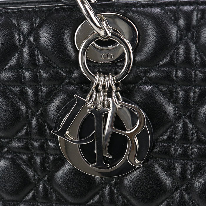 Dior レディディオール ラージ ラムスキン ハンドバッグ ショルダーバッグ - ブラック